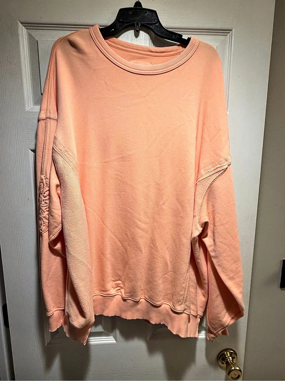 aerie Keep It Light Crochet Crew Sweatshirt Orange large